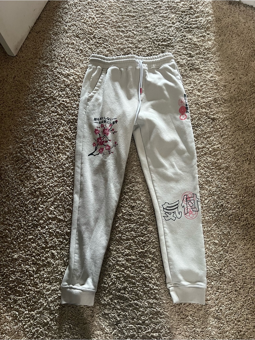 Brooklyn Cloth White Jogger Sweatpants with Pink Blossom Graphics